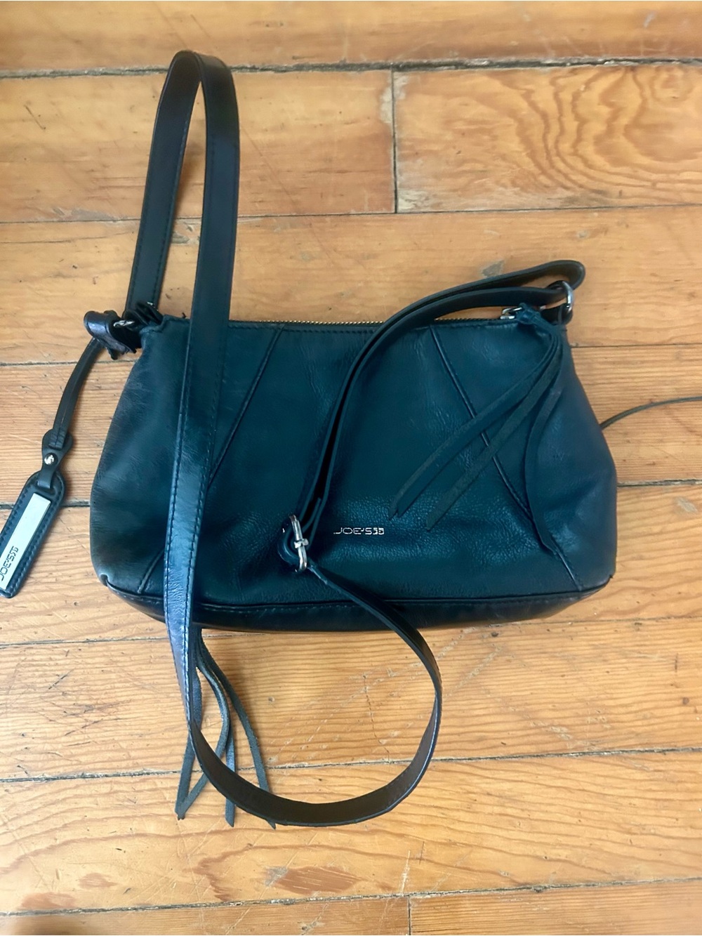 Joe's Jeans Black Leather Shoulder Bag with Tassel Accent